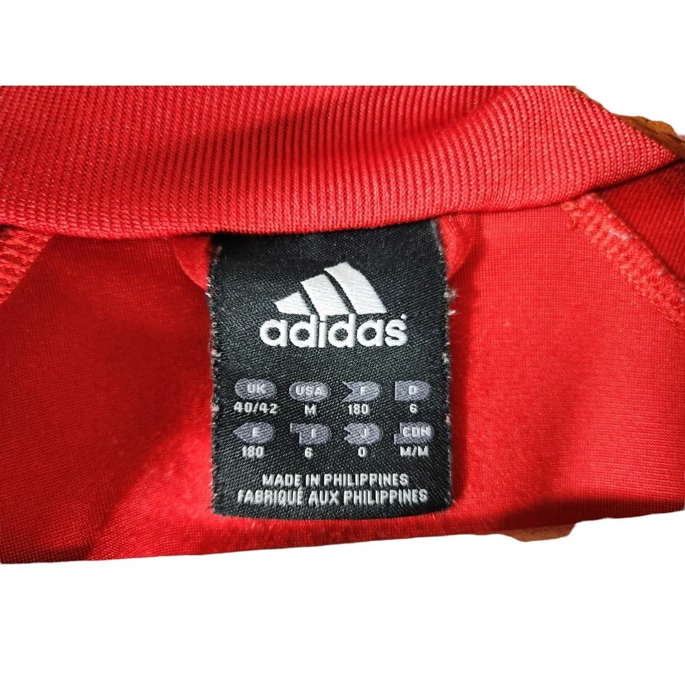 Adidas Men's Medium Track Jacket Red Grey White Full Zip Pockets Logo 3 Stripe